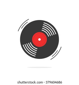 Vinyl-Record-Vektorsymbol, Grammophon-Vinyl-Schallplattensymbol, rotierende Schallplatten, flacher Vinyl-lp, Cartoon-Vinyl-Schallplattenetikett, Logo, modernes, einfaches Design der Illustration einzeln auf Weiß