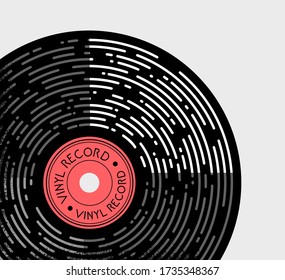 Vinyl record vector illustration. Flat geometric design with rounded lines 