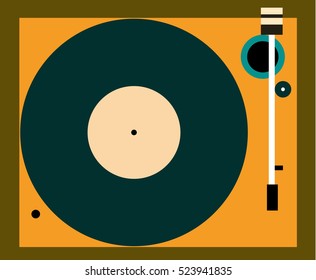 Vinyl record Vector illustration Retro turntable in top view Flat design