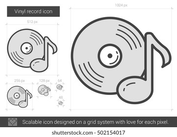 Vinyl record vector line icon isolated on white background. Vinyl record line icon for infographic, website or app. Scalable icon designed on a grid system.