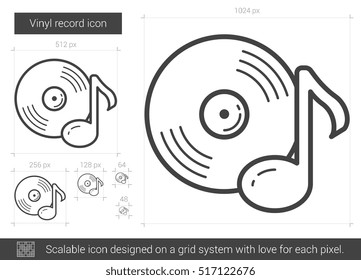 Vinyl record vector line icon isolated on white background. Vinyl record line icon for infographic, website or app. Scalable icon designed on a grid system.