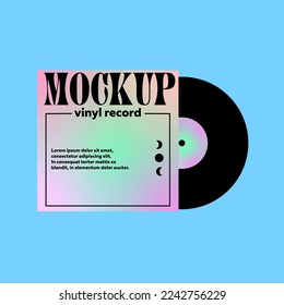 Vinyl record vector mockup design with gradient. Trendy music template.