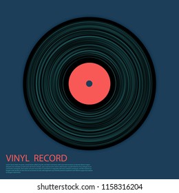 Vinyl record vector musical album cover template. Retro music symbol, vintage style vinyl record vector illustration in black, pink red nd cyan blue. DJ jukebox plastic element, music disk logo icon.