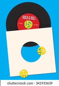 Vinyl record vector template featuring illustration of 45 rpm spindle adapters. Great for party invitation. Easy to edit and fully scalable.