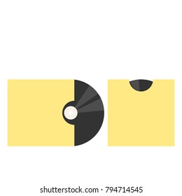 Vinyl record in yellow paper envelope.Two front view.Flat icon isolated on white background