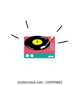 Vinyl recorder. Vector illustration. Retro style music record player.