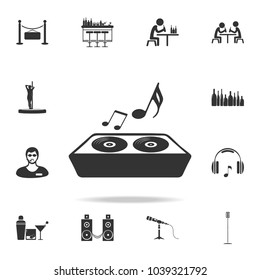 Vinyl record-player icon. Detailed set of night club and disco icons. Premium quality graphic design. One of the collection icons for websites, web design, mobile app on white background