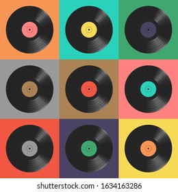 Vinyl records. Colorful background. Seamless pattern.