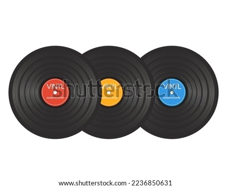Vinyl records with colorful label vector illustration isolated on white background