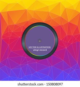Vinyl records in an envelope with a background of multicolored triangles