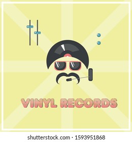 vinyl records with face disko man vector illustration