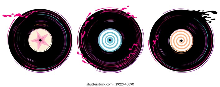 Vinyl records on a white background, music splash, star