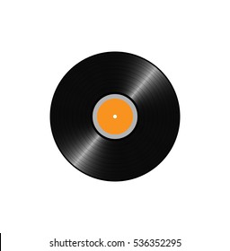 Vinyl records, realistic vinyl design on white background, with yellow lable, old design