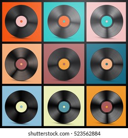 Vinyl Records. Retro LP Discs Set Vector Illustration.