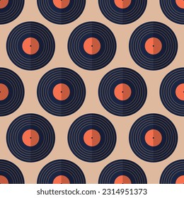Vinyl records seamless pattern. Vinyl background. Flat design pattern. Color vector background.