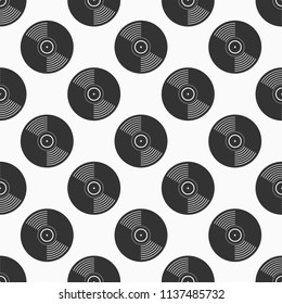 Vinyl records seamless pattern. Music endless background. Creative, luxury style. Design for wallpaper, wrapping, fabric, textile, clothing, web, poster, CD, gift. Vector monochrome illustration.