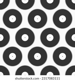Vinyl records seamless pattern. Vector vinyl record discs simple flat design pattern. Vector black and white illustration.