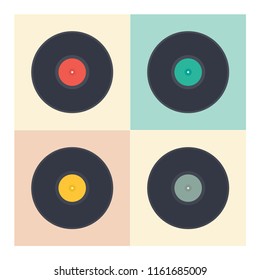Vinyl records set retro music albums in pop art style vector collection illustration