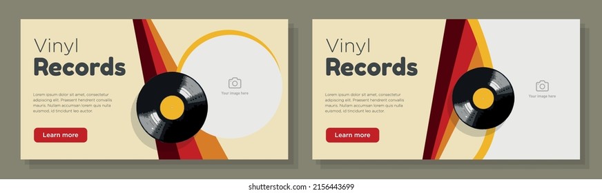 Vinyl Records Shop Online Banner Template Set, Lp Disk Advertisement, Horizontal Ad, Old Music Cd Store Campaign Webpage, Vintage, Retro Flyer, Creative Brochure, Isolated On Background.