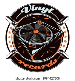 Vinyl records turntable musical emblem