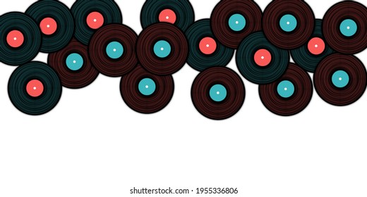 Vinyl nimmt Vektormusik auf. Retro-Musiksymbole, Vintage-Vinyl Schallplatten Vektorgrafik in Schwarz, Rosa und Blau. DJ Jukebox Plastik Elemente, Musik-Disk Logo.