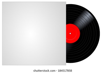 Vinyl red record with blank cover, vector art image illustration, isolated on white background