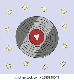vinyl retro love heart stars Valentine's day 14th of February