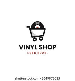 Vinyl shop logo design, Vinyl with shopping cart logo concept