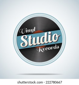 vinyl studio records retro badge