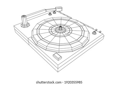 Vinyl turntable audio device. Wireframe low poly mesh vector illustration.