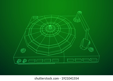 Tongerät für Vinyl-Drehkreuze. Wireframe Low-Poly-Mesh, Vektorgrafik.