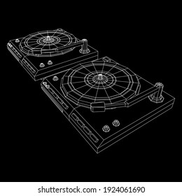 Dispositivo de audio con transmisión de vinilo. Ilustración vectorial de malla baja de malla de malla de alambre.