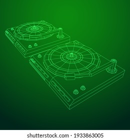 Vinyl turntable audio device. Wireframe low poly mesh vector illustration.