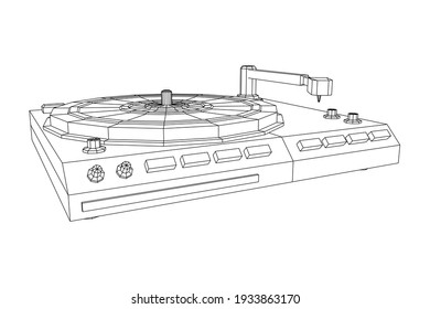 Vinyl turntable audio device. Wireframe low poly mesh vector illustration.