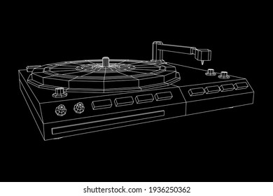 Vinyl turntable audio device. Wireframe low poly mesh vector illustration.