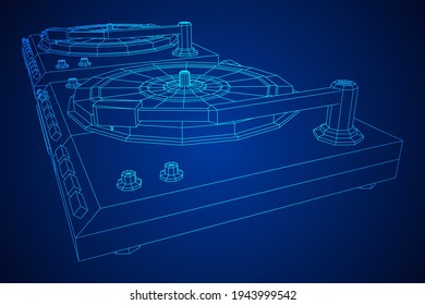 Dispositivo de audio con transmisión de vinilo. Ilustración vectorial de malla baja de malla de malla de alambre.