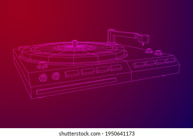 Tongerät für Vinyl-Drehkreuze. Wireframe Low-Poly-Mesh, Vektorgrafik.