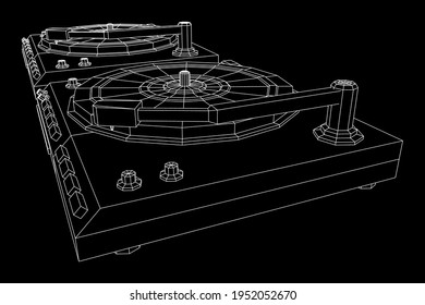 Tongerät für Vinyl-Drehkreuze. Wireframe Low-Poly-Mesh, Vektorgrafik.