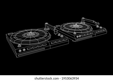 Vinyl turntable audio device. Wireframe low poly mesh vector illustration.