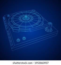 Vinyl turntable audio device. Wireframe low poly mesh vector illustration.
