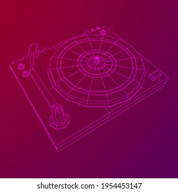 Dispositivo de audio con transmisión de vinilo. Ilustración vectorial de malla baja de malla de malla de alambre.