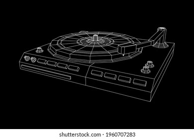 Vinyl turntable audio device. Wireframe low poly mesh vector illustration.