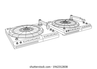 Dispositivo de audio con transmisión de vinilo. Ilustración vectorial de malla baja de malla de malla de alambre.