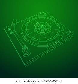 Vinyl turntable audio device. Wireframe low poly mesh vector illustration.
