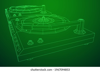 Dispositivo de audio con transmisión de vinilo. Ilustración vectorial de malla baja de malla de malla de alambre.