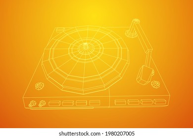 Dispositivo de audio con transmisión de vinilo. Ilustración vectorial de malla baja de malla de malla de alambre.