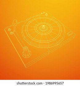 Vinyl turntable audio device. Wireframe low poly mesh vector illustration.