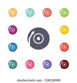 Vinyl turntable flat icons set. Open colorful buttons 