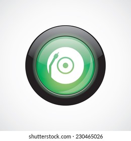 Vinyl turntable glass sign icon green shiny button. ui website button 