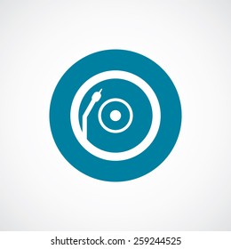 Vinyl turntable icon bold blue circle border, white background  